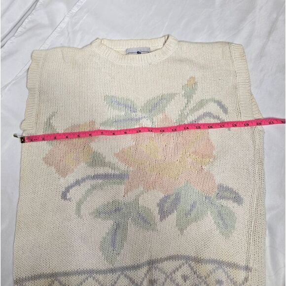 VINTAGE‎ 80s floral intarsia pastel cottagecore soft girl sweater vest M - Picture 9 of 10